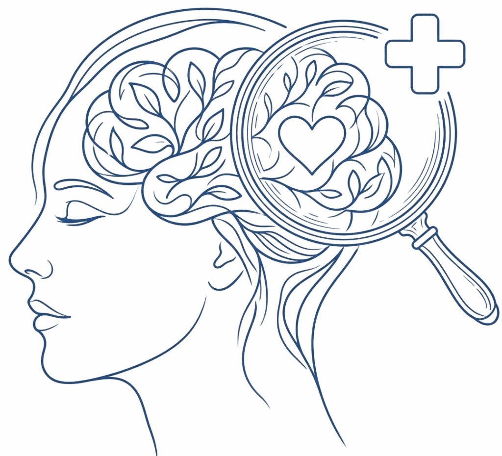 mage-conseil merignac, cerveau en branches avec cœur, symbole de bien-être et santé mentale bienveillante