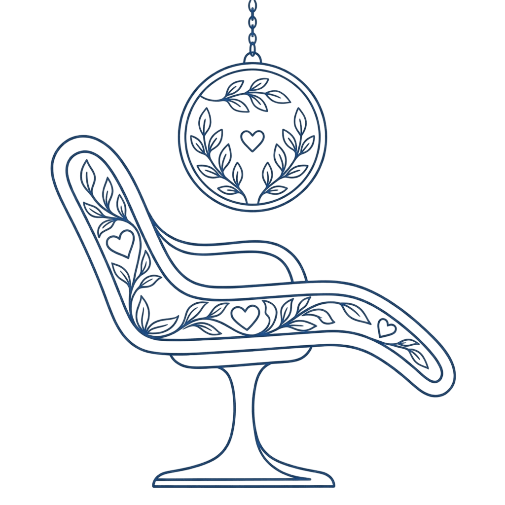 Icône chaise ergonomique florale mage-conseil, illustration chaleureuse pour cabinet psychologue à Merignac